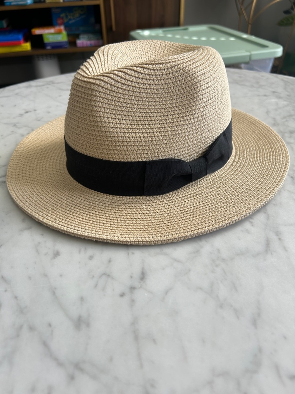 Women’s Straw Fedora Hat with Black Band - Beige